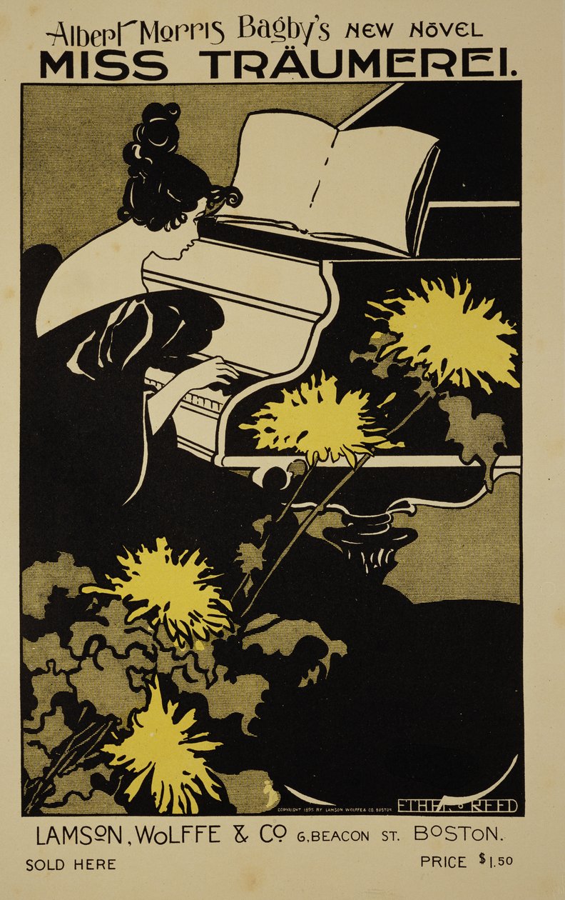 Reprodução de um cartaz anunciando o romance "Miss Traumerei" de Albert Morris Bagby, 1895 de Ethel Reed