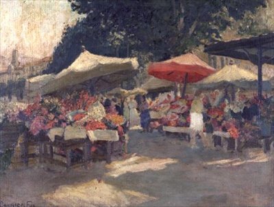 Mercado movimentado num dia de Verão de Ethel Carrick Fox