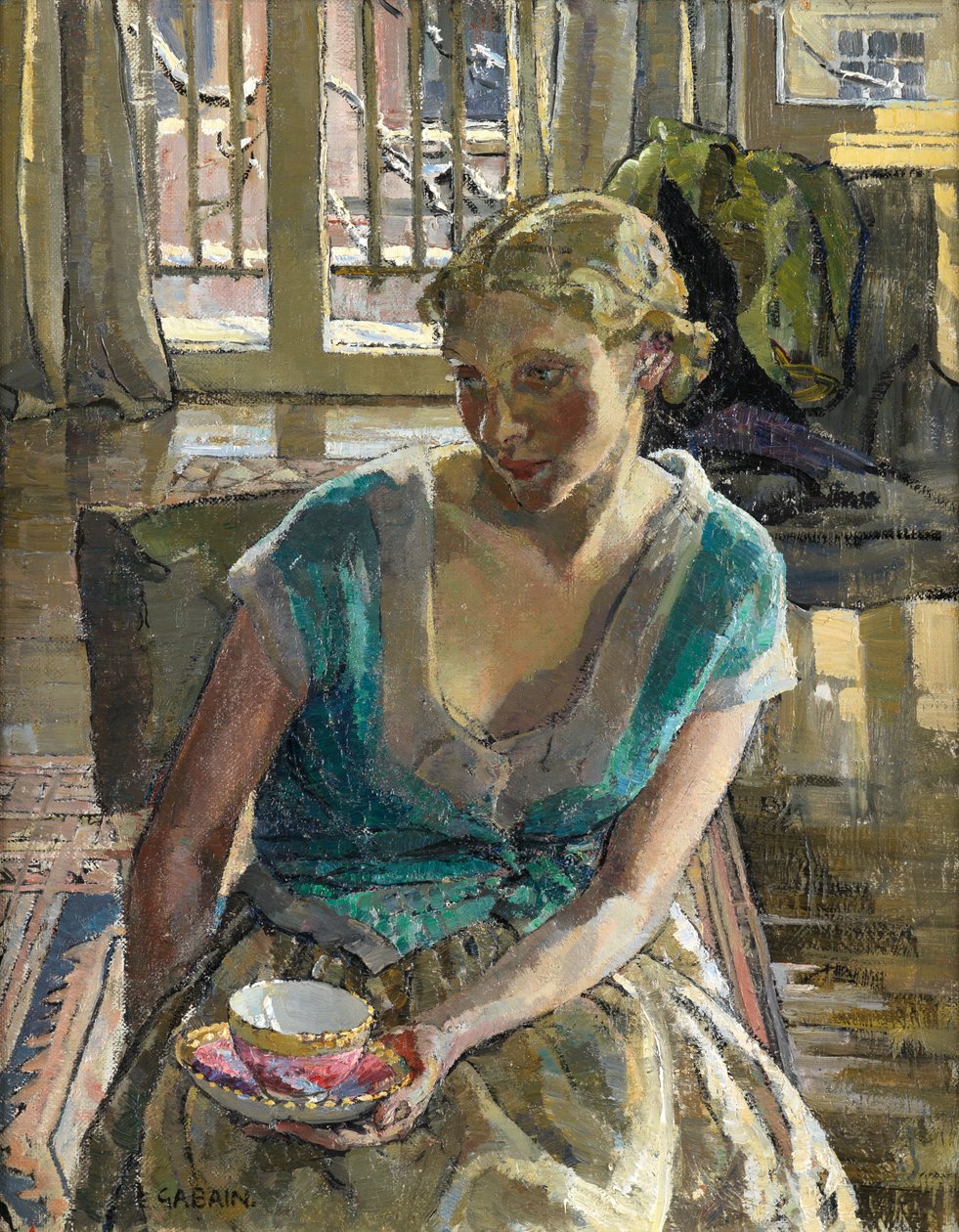 Chá no inverno (óleo sobre tela) de Ethel Gabain