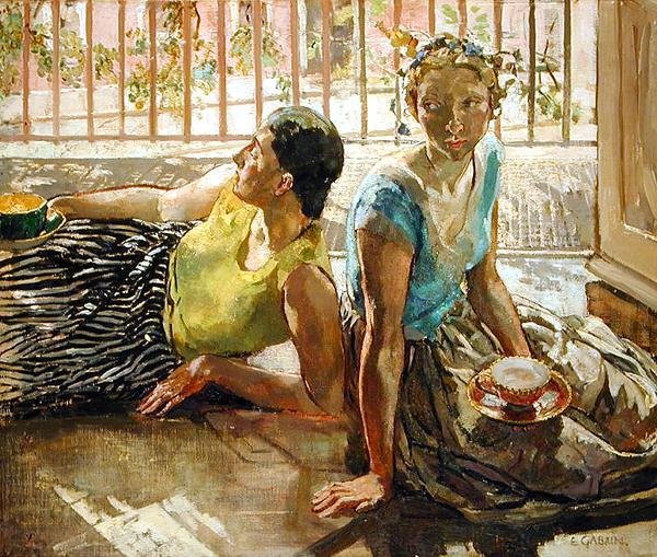 Duas raparigas, c.1935 (óleo sobre tela) de Ethel Gabain