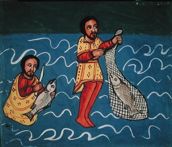 Dois Pescadores (vellum) de Ethiopian School