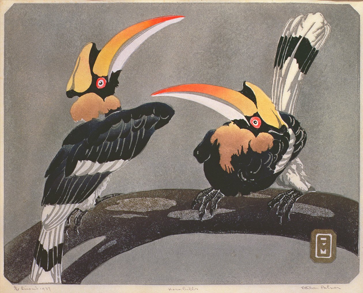 Hornbills, 1937 (linogravura) de Ethleen Palmer
