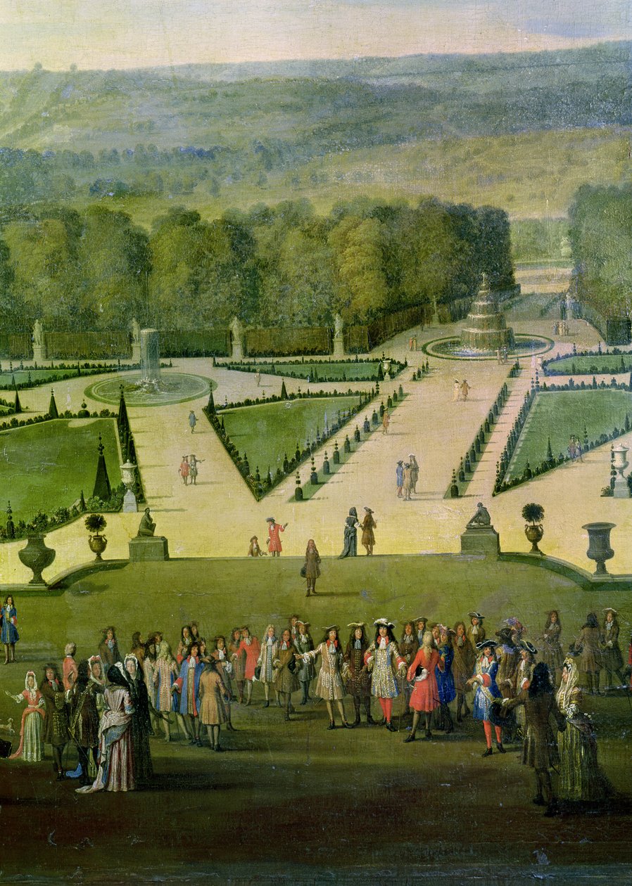 Promenade de Louis XIV pelo Parterre du Nord, detalhe de Louis e sua entourage, c.1688 de Etienne Allegrain