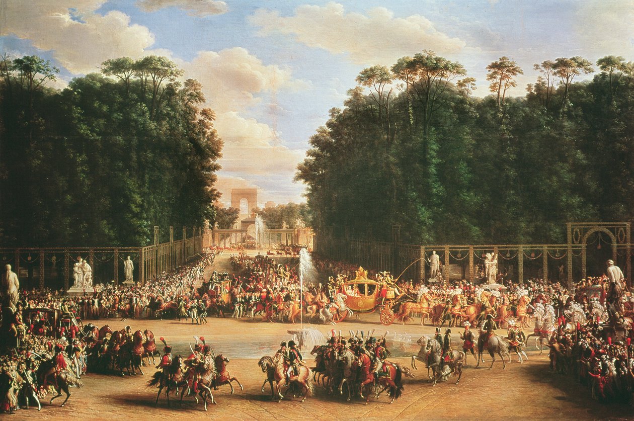 A entrada de Napoleão e Marie-Louise no Jardim das Tulherias, no dia do seu casamento, 2 de abril de 1810 (ver também 19847 e 155379) de Etienne Barthelemy Garnier