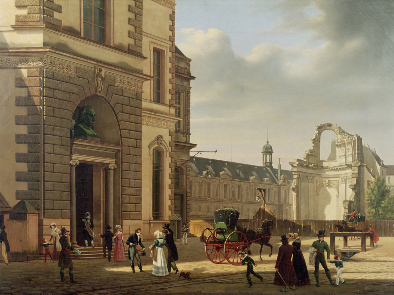 A entrada para o Musée de Louvre e St. Louis Church, 1822 de Etienne Bouhot