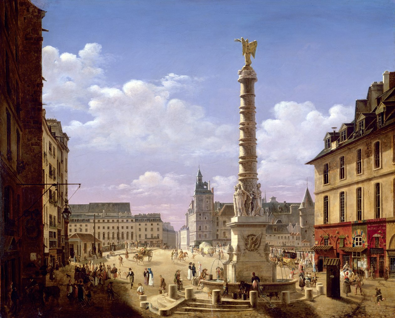 A fonte na Place du Chatelet, Paris, 1810 de Etienne Bouhot