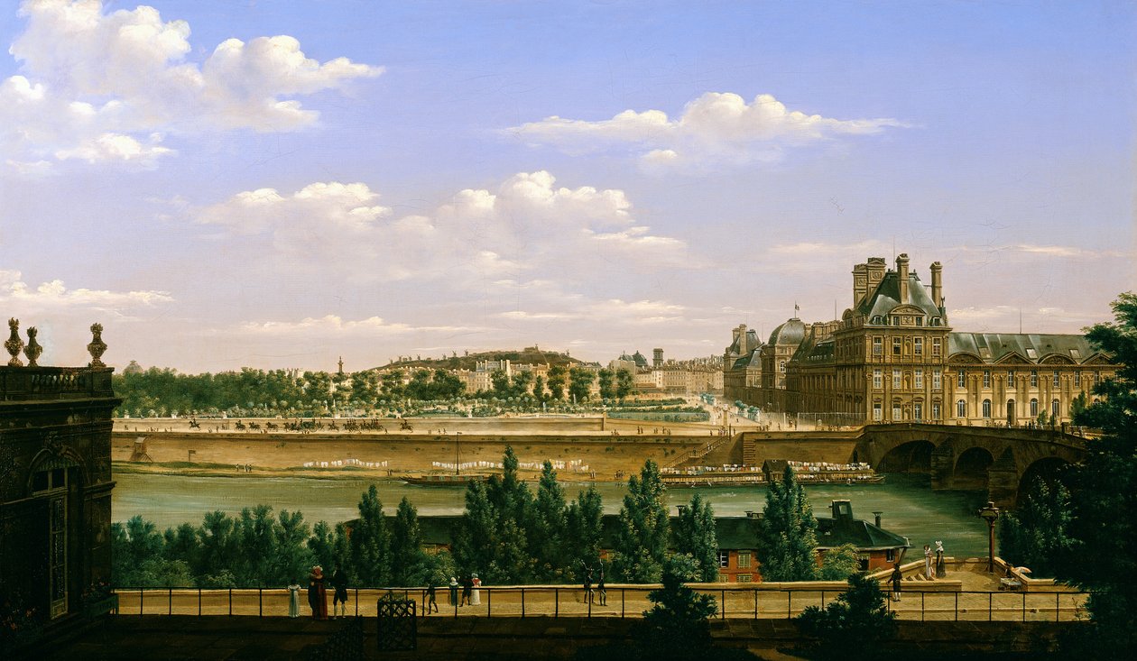 Vista, de, a, jardins, e, palácio, de, a, tuileries, de, a, quai d&39;Orsay, 1813 de Etienne Bouhot