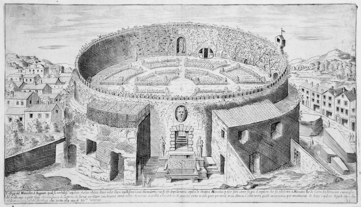 O Mausoléu de Augusto, Roma, placa 36 de "Antiguidades de Roma", c.1575 de Etienne Duperac