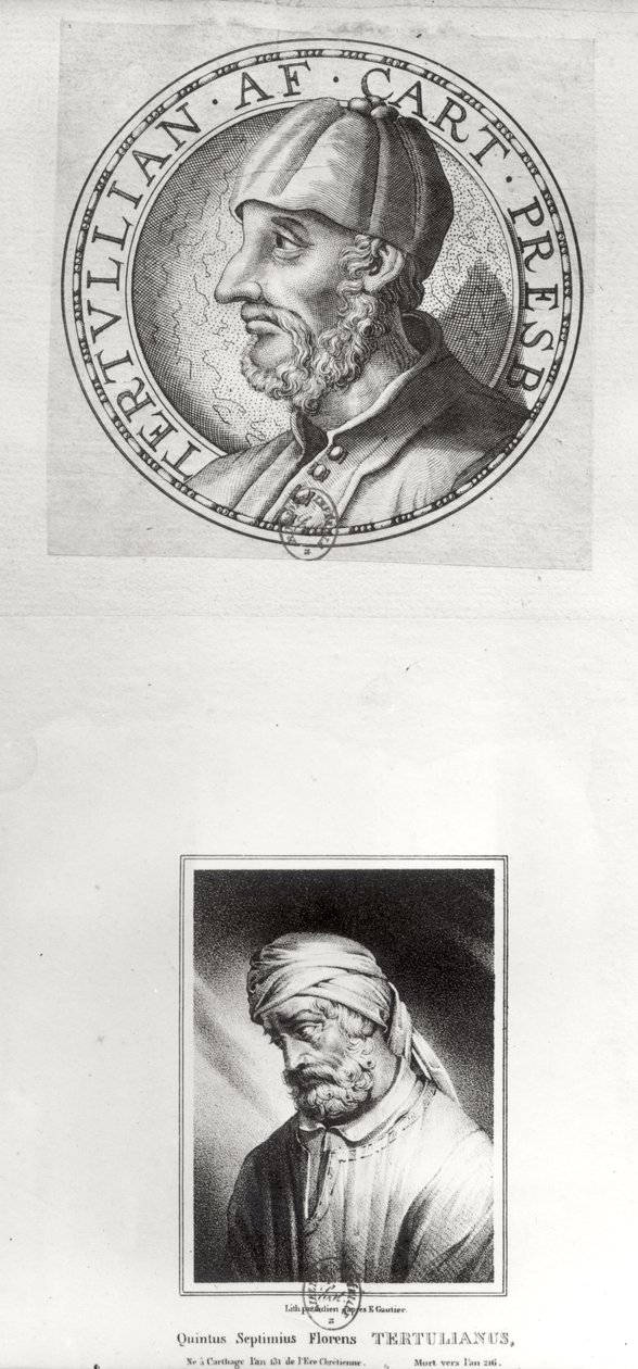 Dois retratos de Quintus setembro Tertuliano (c.160-c.220) conhecido como Tertuliano de Etienne Gautier