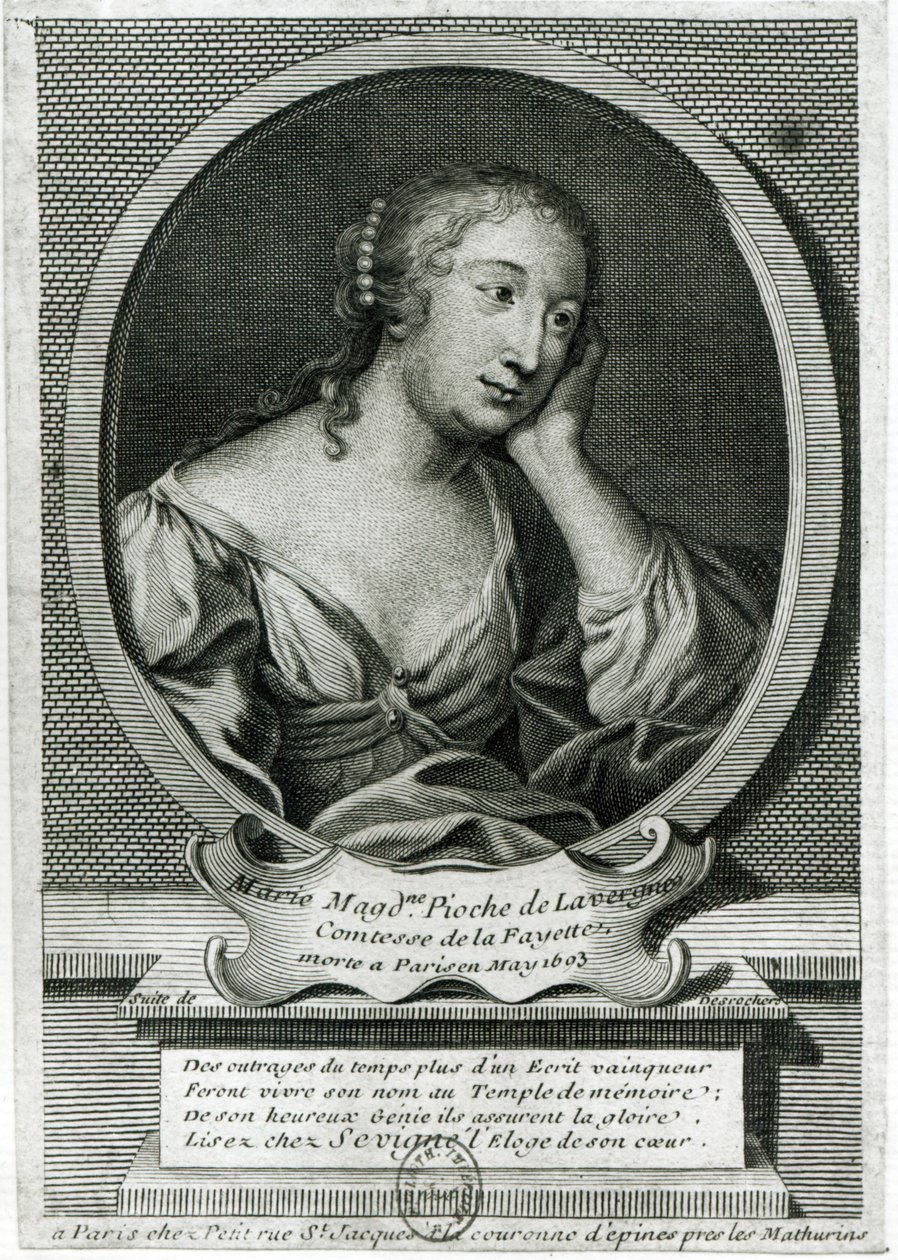 Retrato de medalhão de Madame de La Fayette, romancista francês de Etienne Jehandier Desrochers