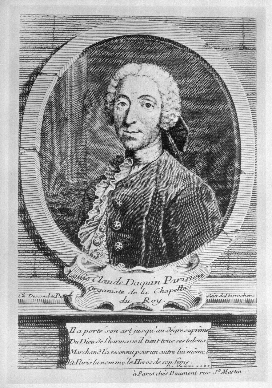 Retrato de Louis-Claude d&39;Aquin (1694-1772) gravado por Charles Descombes, 1747 de Etienne Jehandier Desrochers