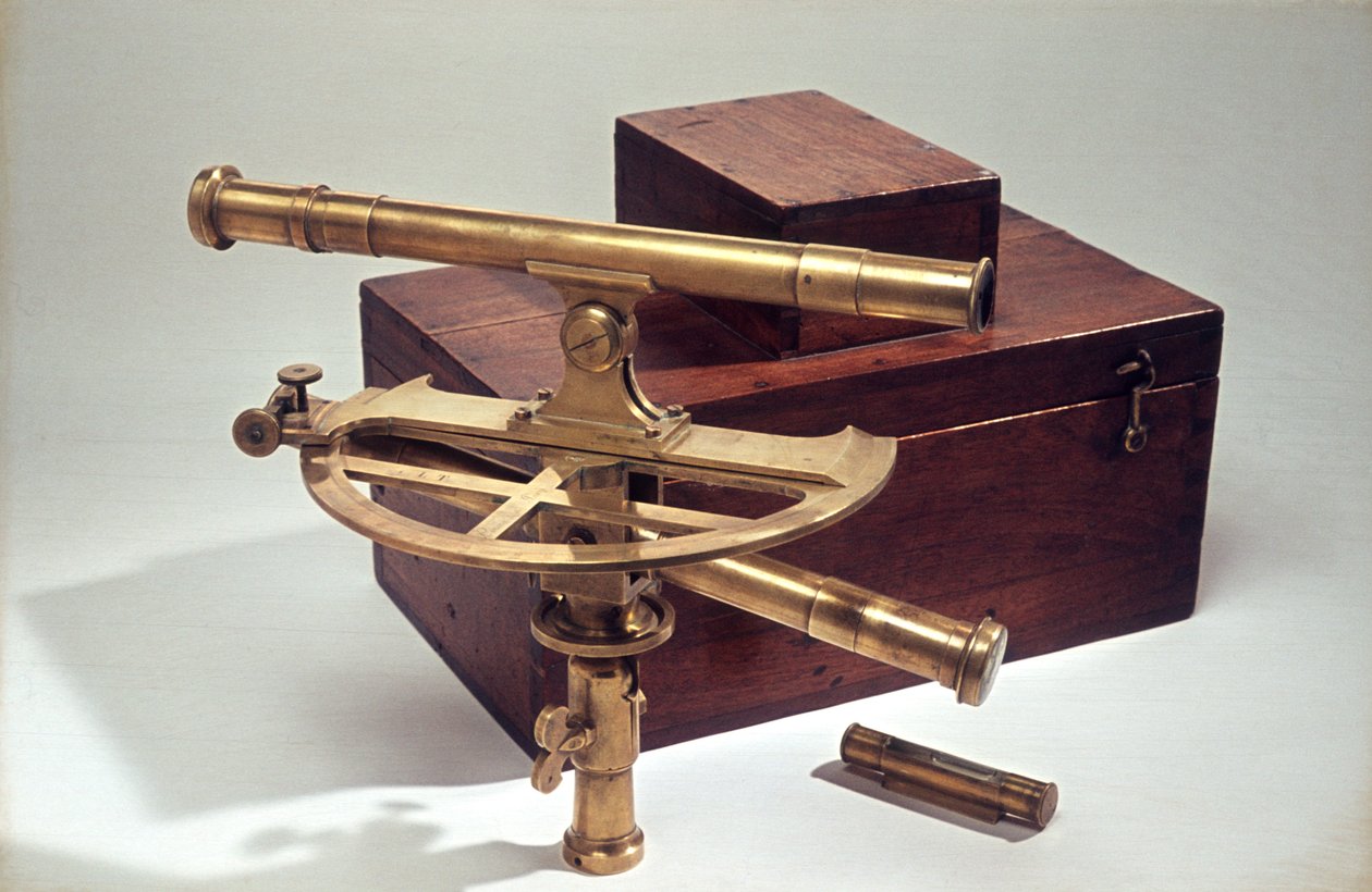 Graphometer no caso de madeira cabido, c.1830 (bronze, madeira e vidro) de Etienne Lenoir