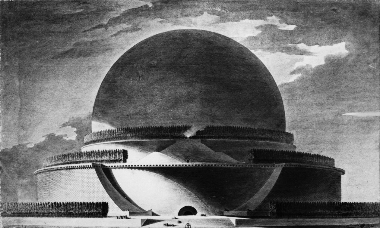 Design para o cenotáfio de Newton, 1764 (foto do bw) de Etienne Louis Boullee