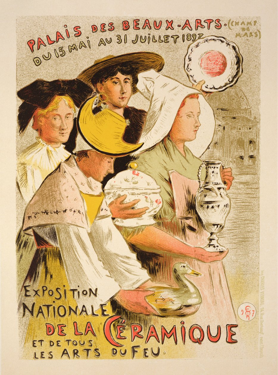 Reprodução de um cartaz publicitário da "Exposição Nacional de Cerâmica", 1897 de Etienne Moreau Nelaton