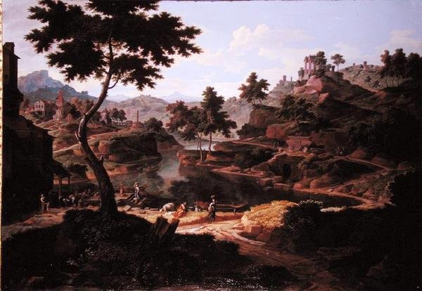 Paisagem clássica com figuras e ruínas (óleo sobre tela) de Etienne Allegrain