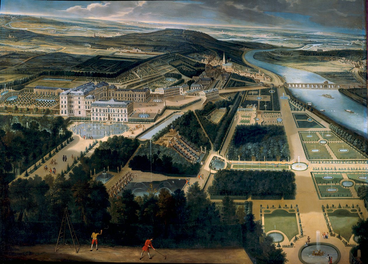 Vista geral do castelo e jardins de Saint Cloud (Saint-Cloud) Pintura de Etienne Allegrain (1644-1736) 1675 Sol. 3, x3,83 m Versailles, musee du chateau - Vista do castelo e jardim de Saint Cloud (França) - Pintura de Etienne Allegrain (1644-173 de Etienne Allegrain