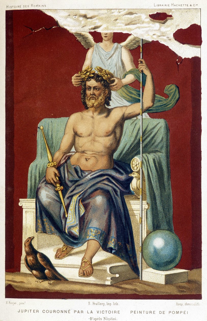 Júpiter (Zeus) coroado por Vitória - de acordo com um afresco de Pompeia criado por Nicolini. de Etienne Antoine Eugene Ronjat