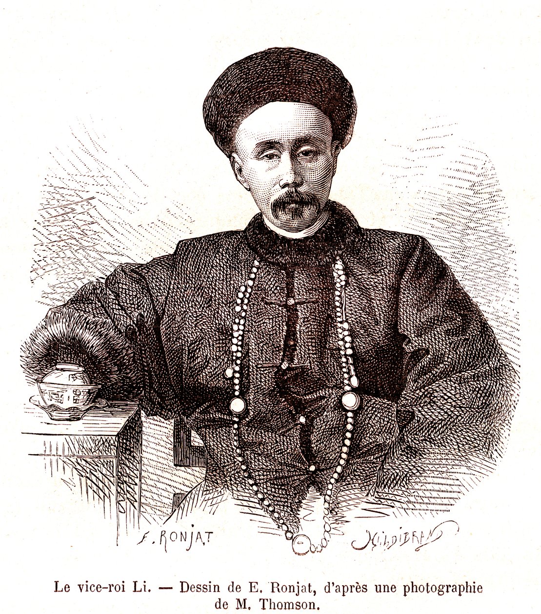 Li Hongzang, vice-rei de Zhili, na corte imperial da China. 1873 (gravura) de Etienne Antoine Eugene Ronjat