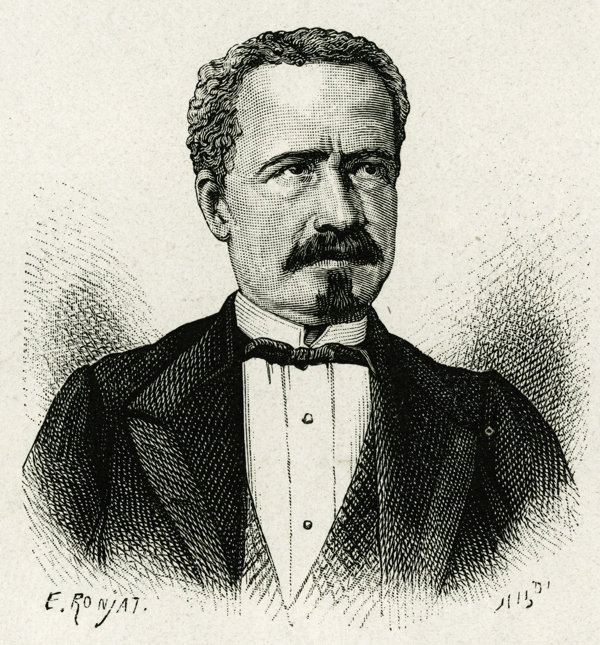 Retrato do Presidente do Equador de 1875 a 1876, Don Antonio Borrero. Gravura de E.Ronjat, depois de uma fotografia, para ilustrar a história "The Equinoxiale America". de Etienne Antoine Eugene Ronjat
