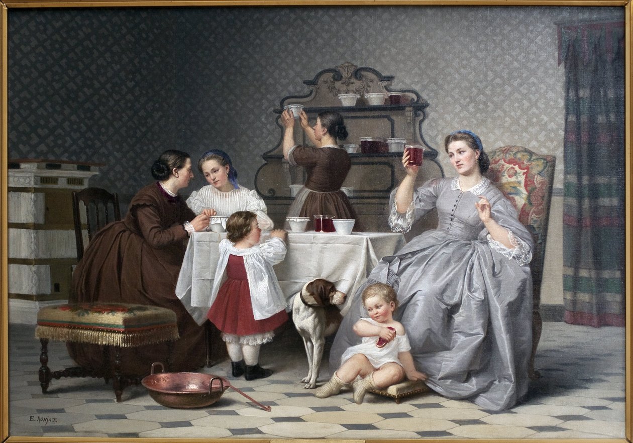 As compotas, também diz Le gouter de famille. Pintura de Eugene Ronjat (1822-1912), óleo sobre tela, cerca de 1860. Arte francesa do século XIX. Museu de Belas Artes de Viena (Isere). de Etienne Antoine Eugene Ronjat