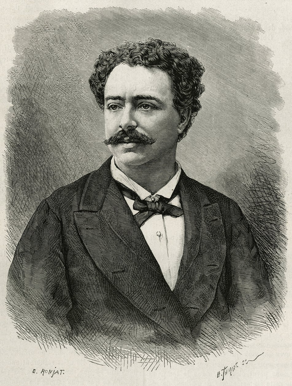 Retrato do autor e viajante Edmondo de Amicis (1846-1908), escritor italiano, gravado por E.Ronjat, para ilustrar a história de Marrocos por Edmondo de Amicis, em 1875, publicado no tour du monde, sob a direcção de Edouard Charton de Etienne Antoine Eugene Ronjat