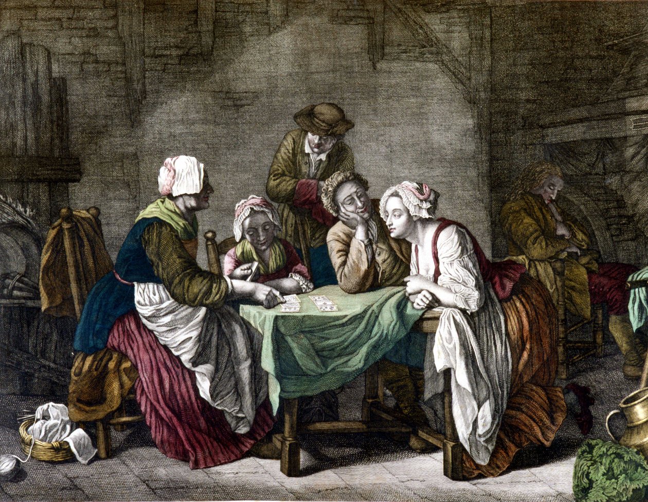 Mulher a puxar cartas, Sd. Século XVIII de Etienne Aubry
