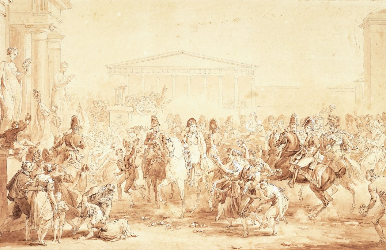 A chegada do imperador Napoleão I com a imperatriz Marie-Louise no Hotel de Ville, Paris, de Etienne Barthelemy Garnier