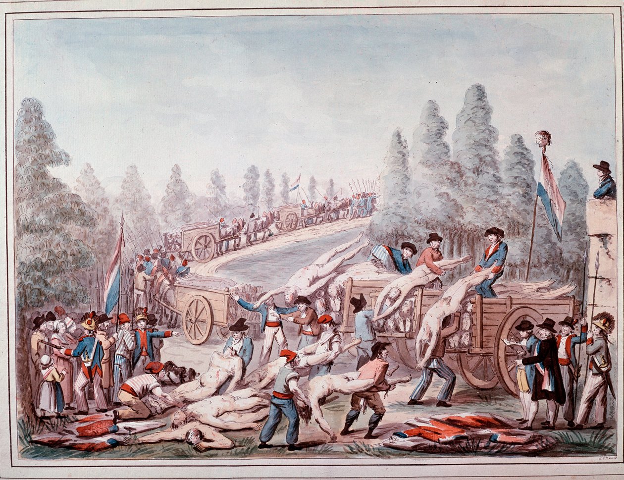 Transporte de cadáveres durante a Revolução (Aguarela, cerca de 1790) de Etienne Bericourt