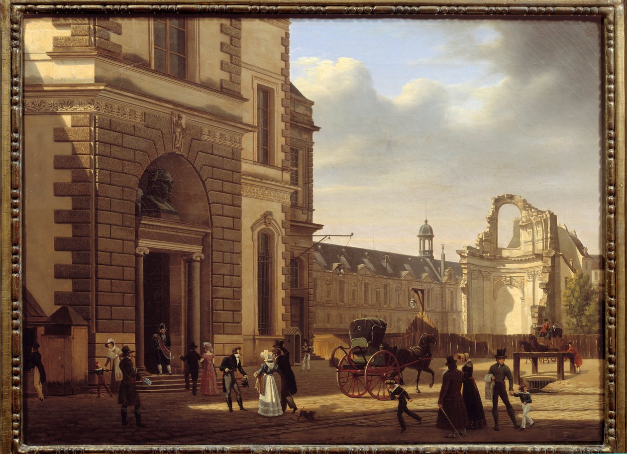Entrada do Museu do Louvre e ruínas de Saint Louis du Louvre. Vista de Paris. Pintura de Etienne Bouhot (1780-1862) de Etienne Bouhot