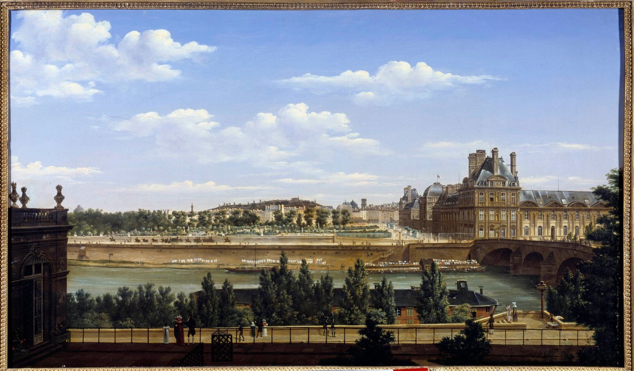 O jardim e o palácio das Tuileries, visto do Quai d