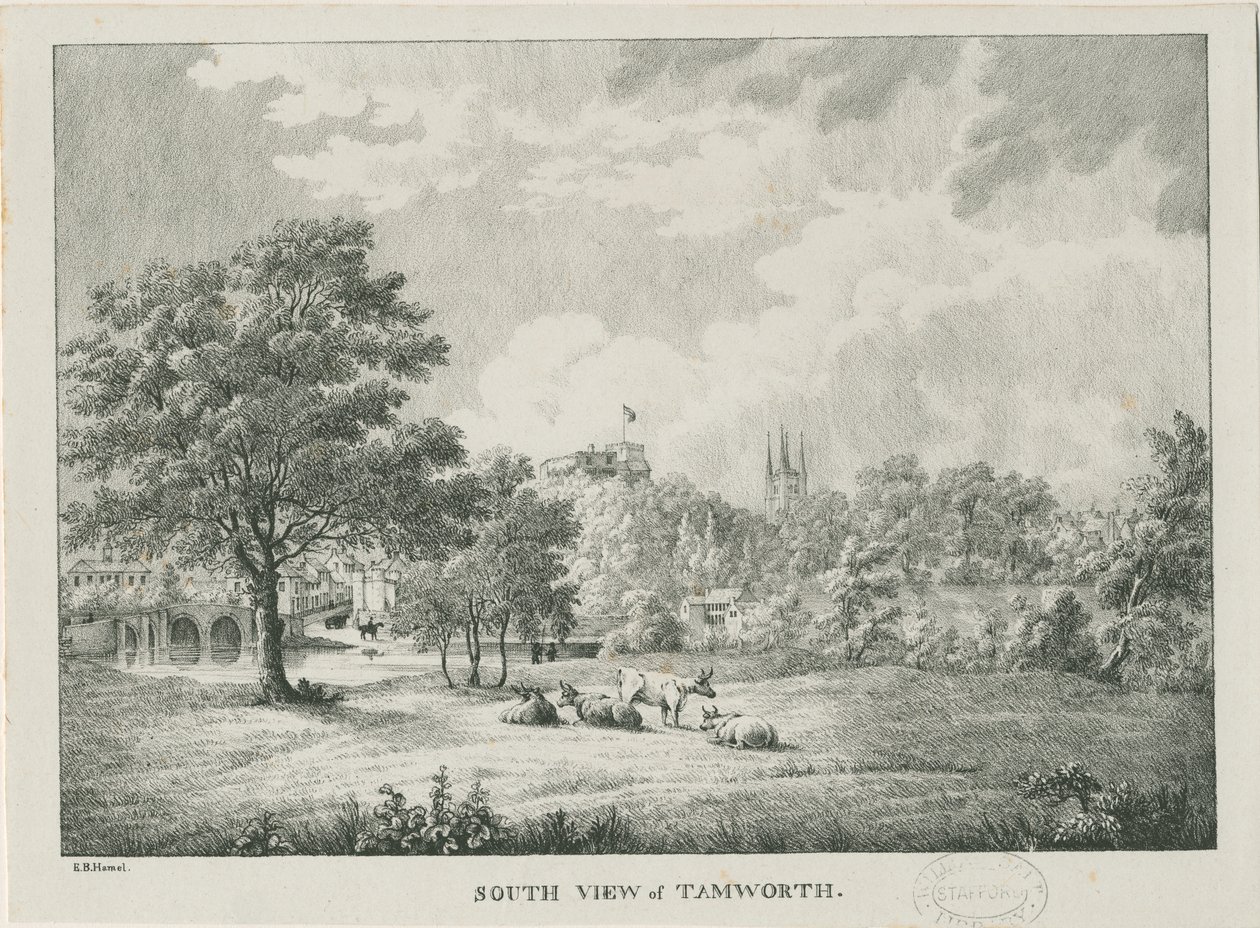 Tamworth - Vista distante do sul: litografada, nd [1796-1865] de Etienne Bruno Hamel