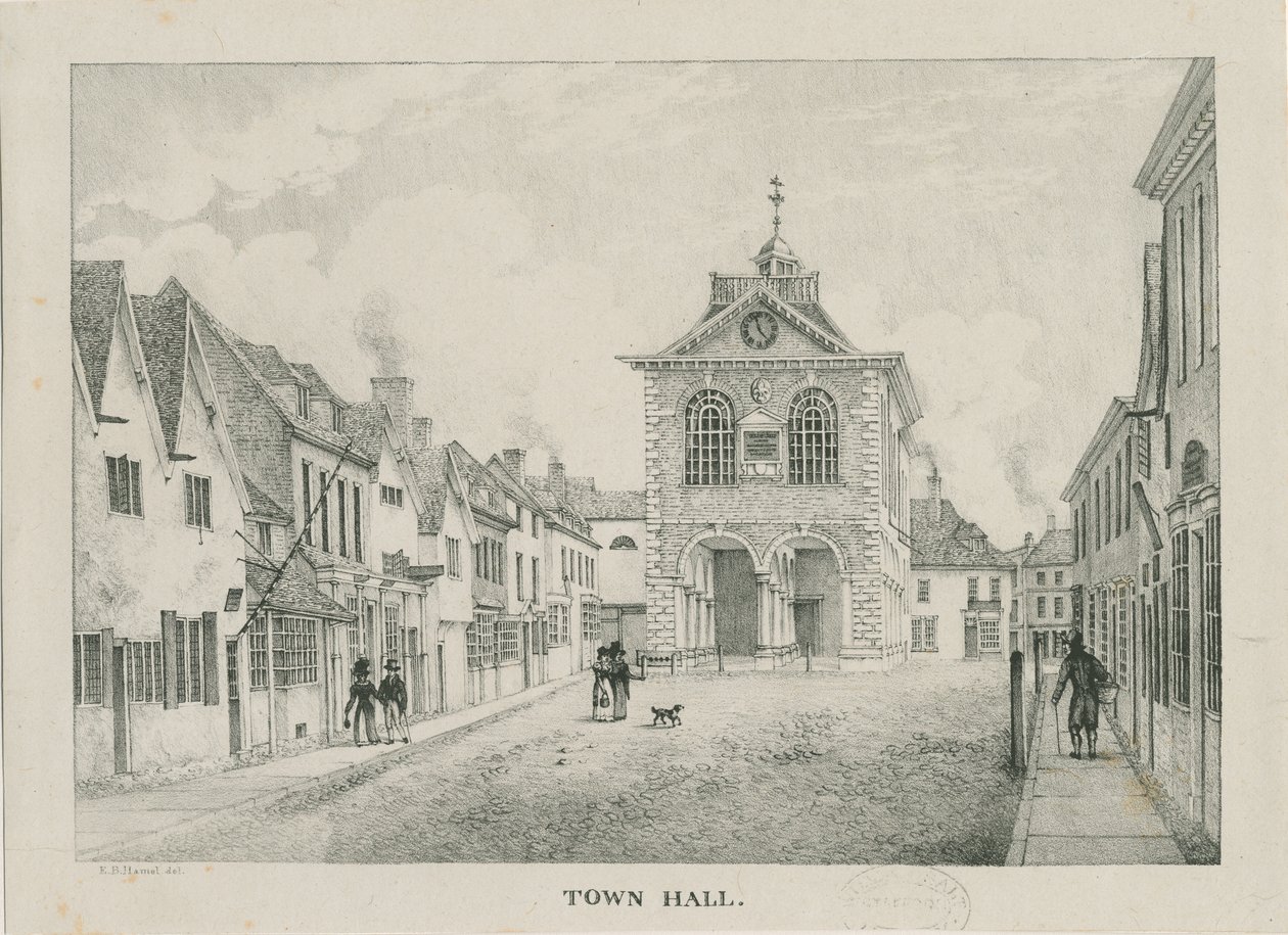 Tamworth - a prefeitura: litografia, nd [1796-1865] de Etienne Bruno Hamel