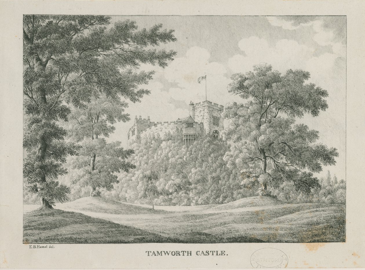 Castelo de Tamworth: zincógrafo, nd [1796-1865] de Etienne Bruno Hamel