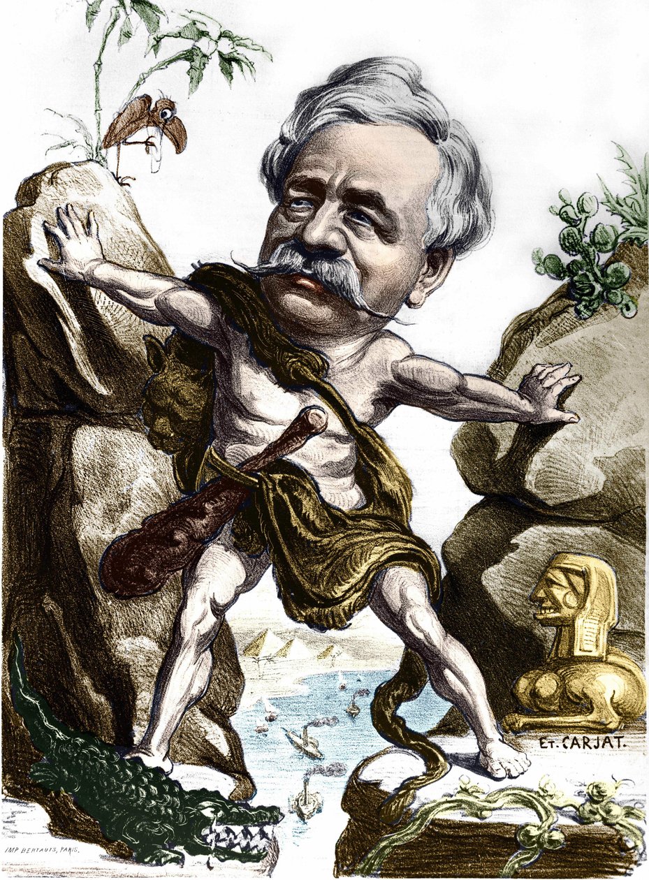 Ferdinand de Lesseps (1805-1894), diplomata e administrador francês do Canal de Suez. Caricatura de Carjat. de Etienne Carjat