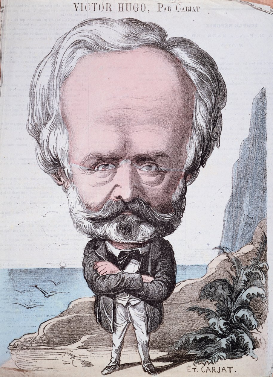 Victor Hugo (1802-85) na rocha de Jersey, 1867 (gravura a cores) de Etienne Carjat