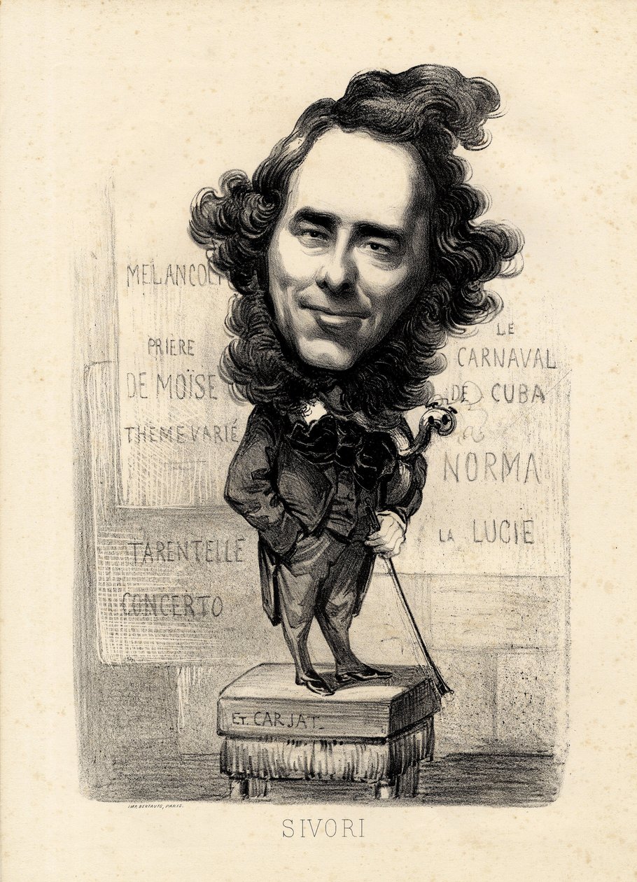 Folha voadora - Ilustração de Etienne Carjat (1826-1906): Sivori Camille Camillo (1815-1894) de Etienne Carjat