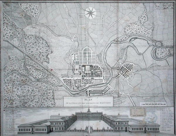 Mapa da cidade de Rastadt, seus arredores e do Schloss (gravura) de Etienne Claude Voysard