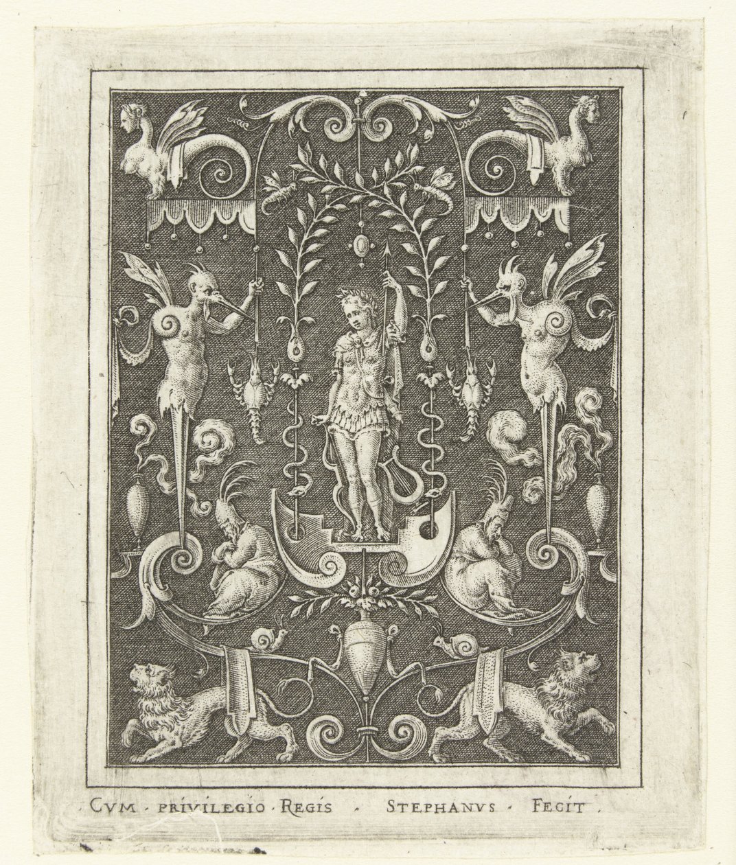 Apollo
Decorações planas com figuras de deuses numa moldura de grotescos (versão posterior) (título da série) de Etienne Delaune
