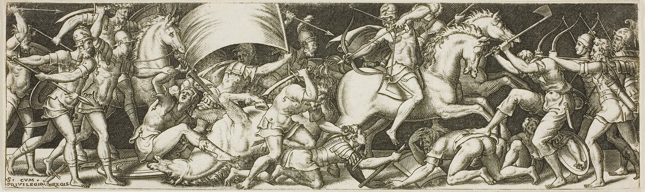 Batalha de cavaleiros e soldados de infantaria de Etienne Delaune