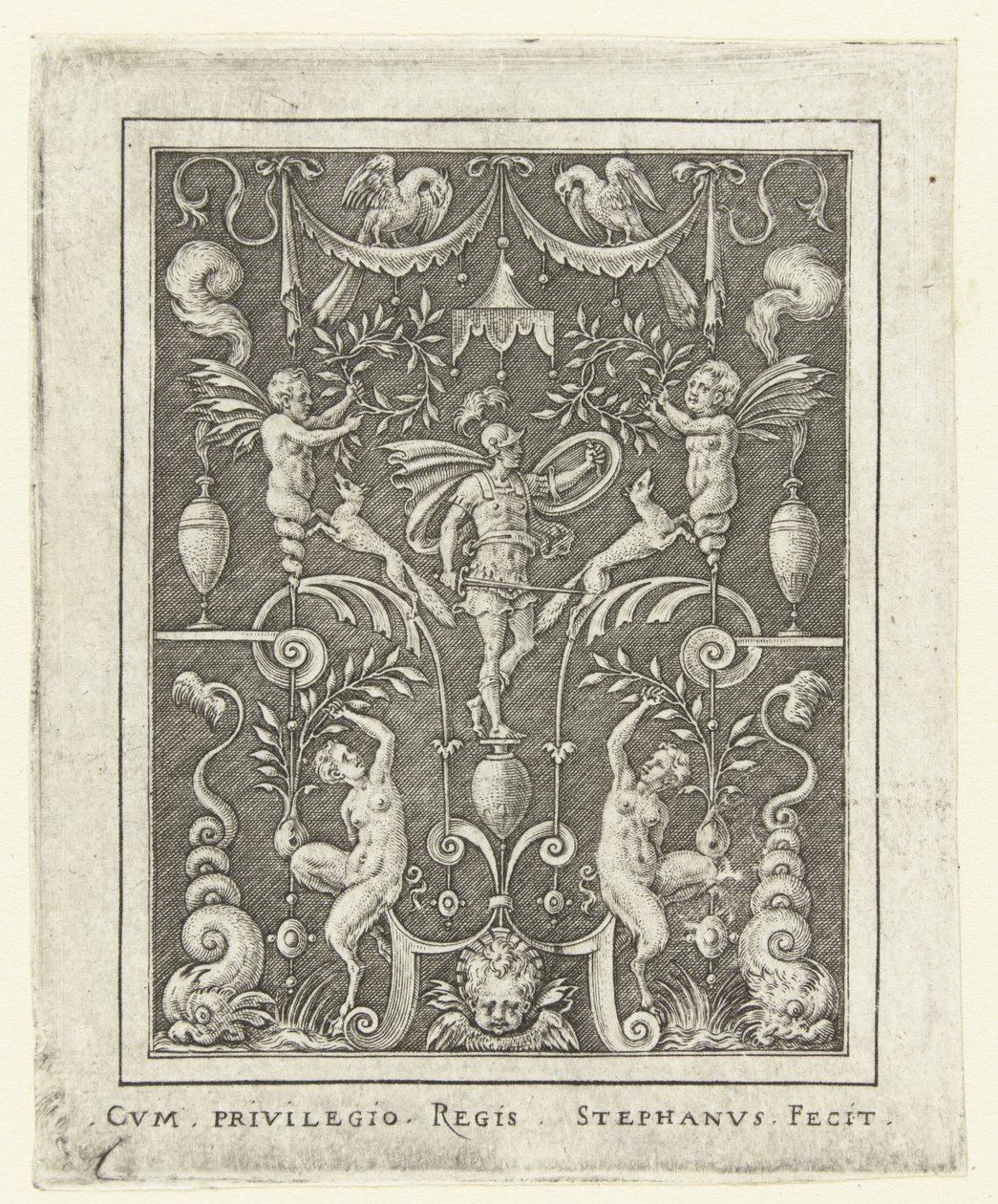 Marte
Decorações planas com figuras de deuses numa moldura de grotescos (versão posterior) (título da série) de Etienne Delaune