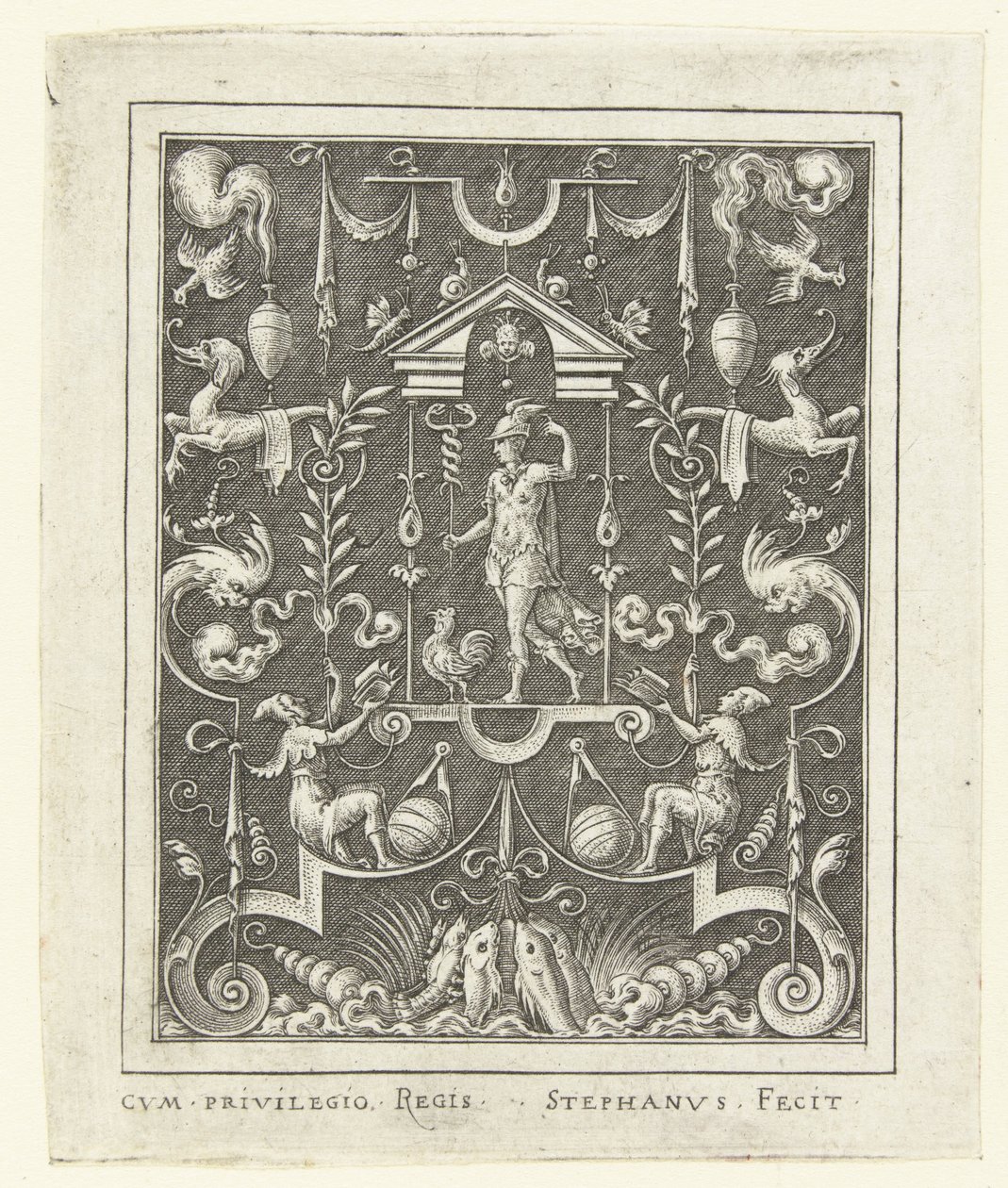 Mercúrio Decorações de superfície com figuras de deuses em moldura de grotescos (versão posterior) (título da série) de Etienne Delaune