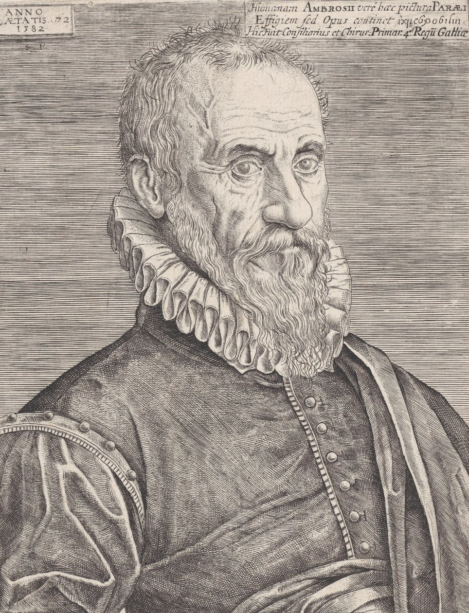 Retrato de Ambroise Paré, cirurgião do rei, 1582. de Etienne Delaune