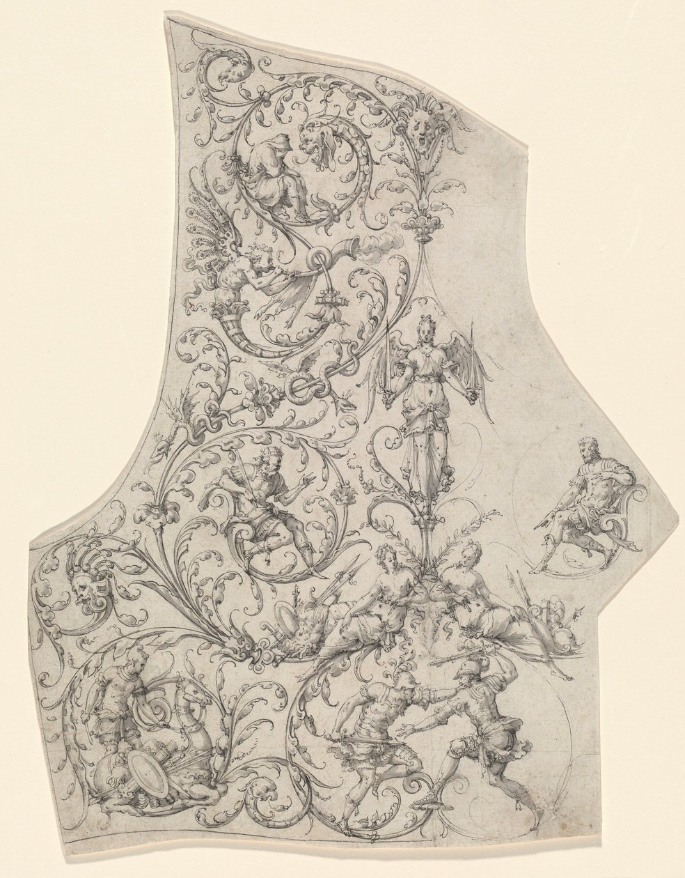 Placa traseira de uma armadura de parada, c.1557 (desenho a pena e tinta) de Etienne Delaune