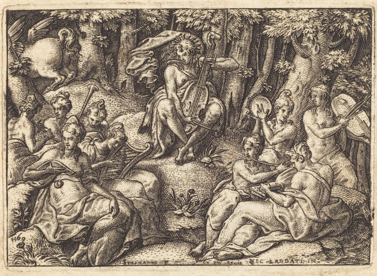 Apolo no Monte Parnaso de Etienne Delaune after Niccolò dell