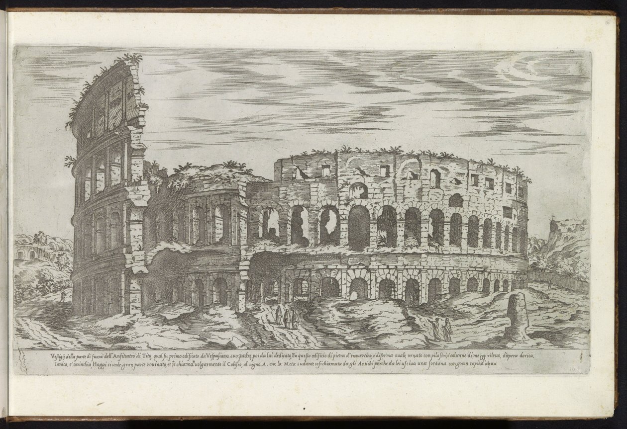 Coliseu de Roma Bouwwerken uit de oudheid (título da série) Os vestígios da antiguidade de Roma coletados e retratos em perspectiva de Stefano Du Perac Parisino (título da série no objeto) de Etienne Duperac