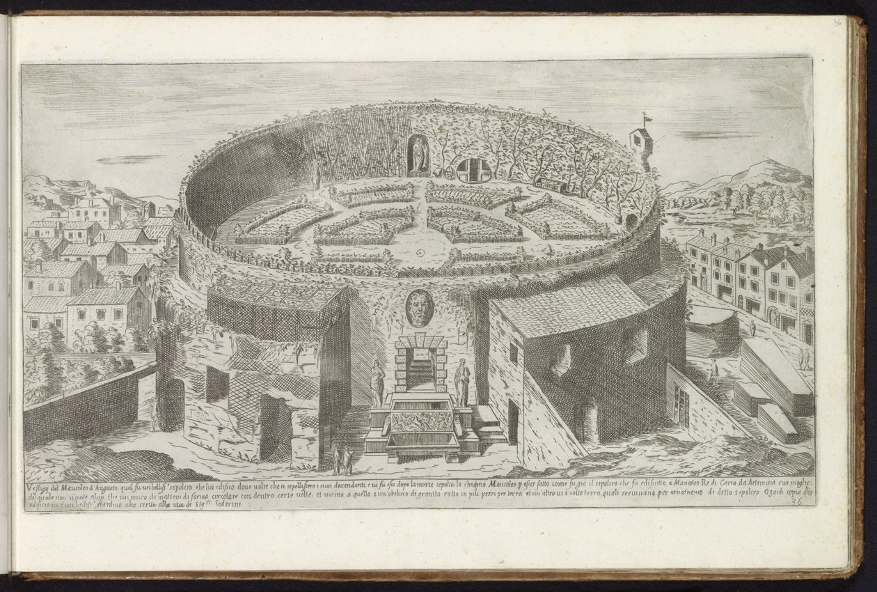 Mausoléu de Augusto com jardim paisagístico em Roma Edifícios antigos (título da série) I vestigi dell