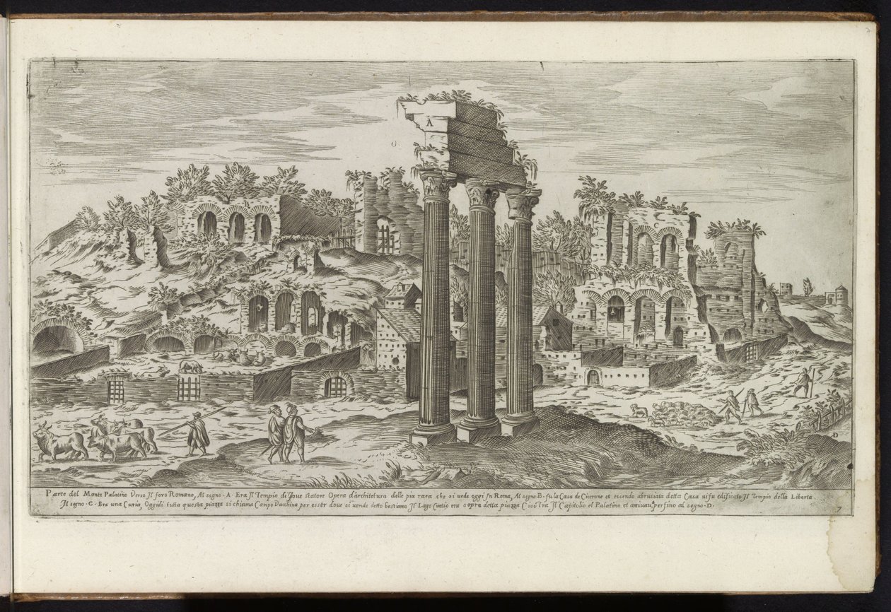 Palatijn te Rome Bouwwerken uit de oudheid (título da série) Os vestígios da Roma Antiga coletados e fotografados em perspectiva por Stefano Du Perac Parisino (título da série no objeto) de Etienne Duperac