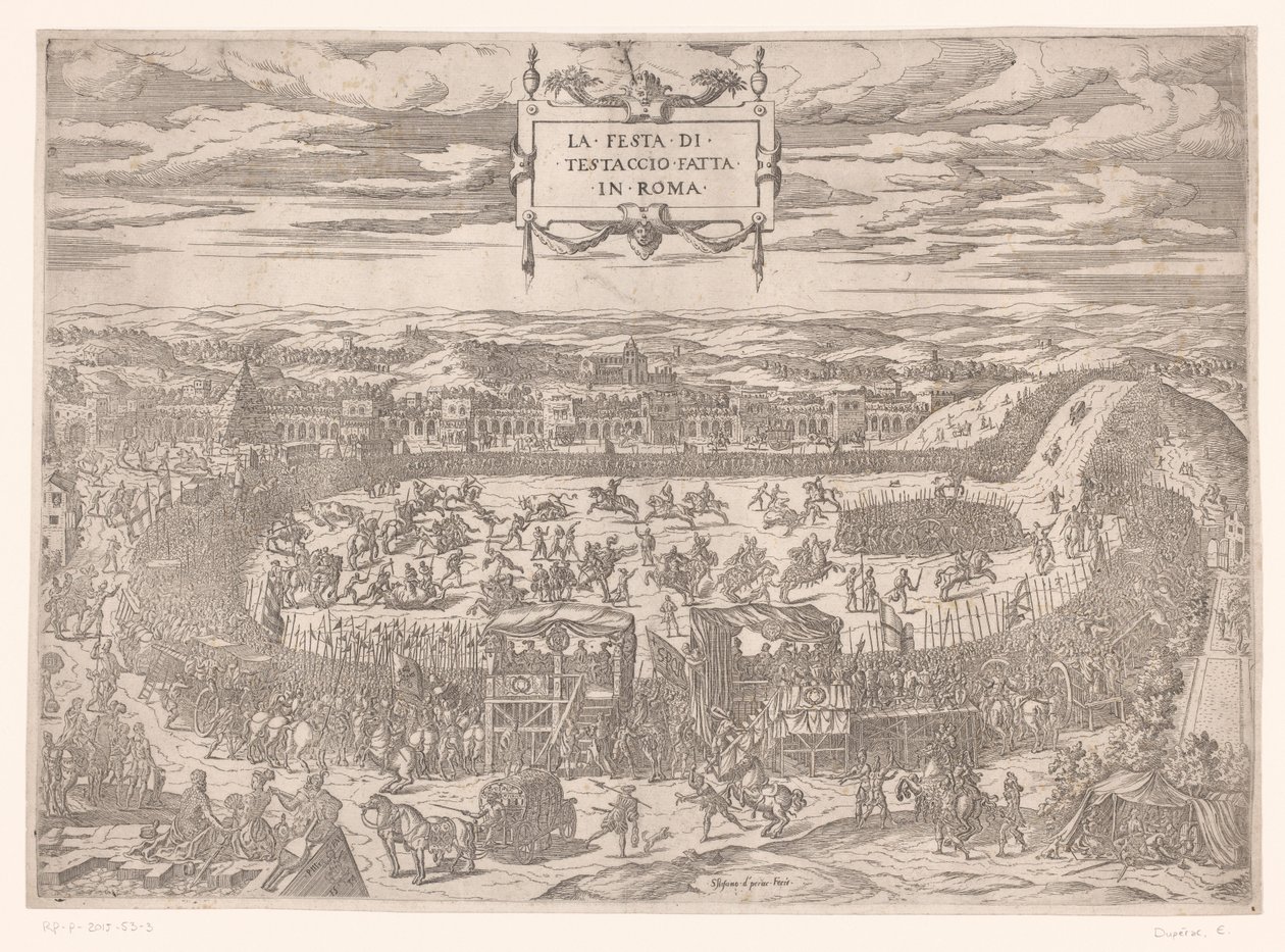 Festa papal no Testaccio em Roma em 1534
La festa di Testaccio fatta in Roma (título sobre o objecto) de Etienne Duperac