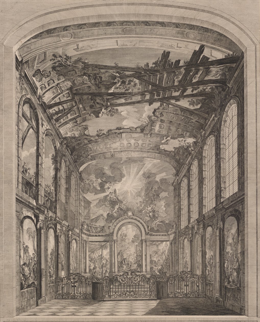 Vista interior dos Foundlings, 1759. de Etienne Fessard