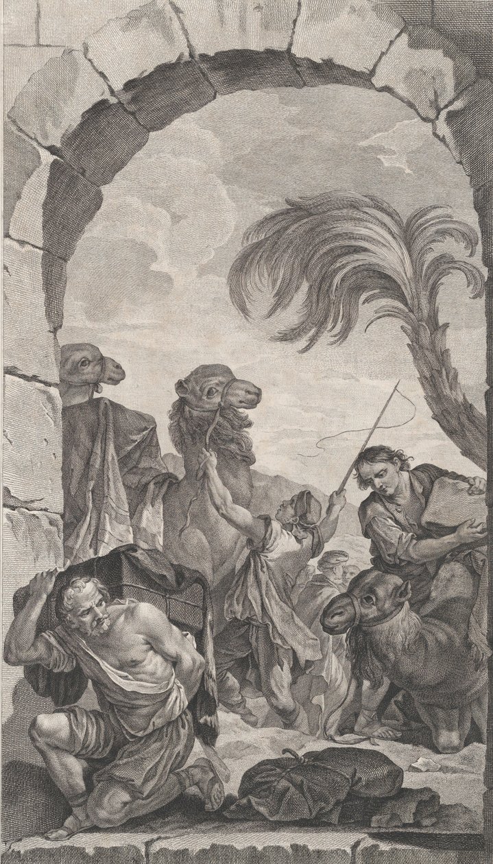 A Capela dos Enjeitados em Paris: A Suite dos Magos: cameleiros e carregadores..., 1756. de Etienne Fessard